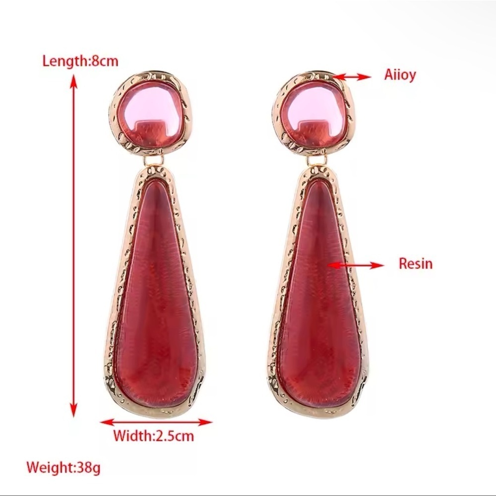 Zara Selena Gomez Gold Pink Resin Earrings - Picture 2 of 2